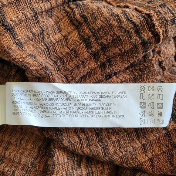 New Zara Ribbed Cut Out Cold Shoulder Long Sleeve Brown/Black Midi Dress Small - Picture 15 of 15